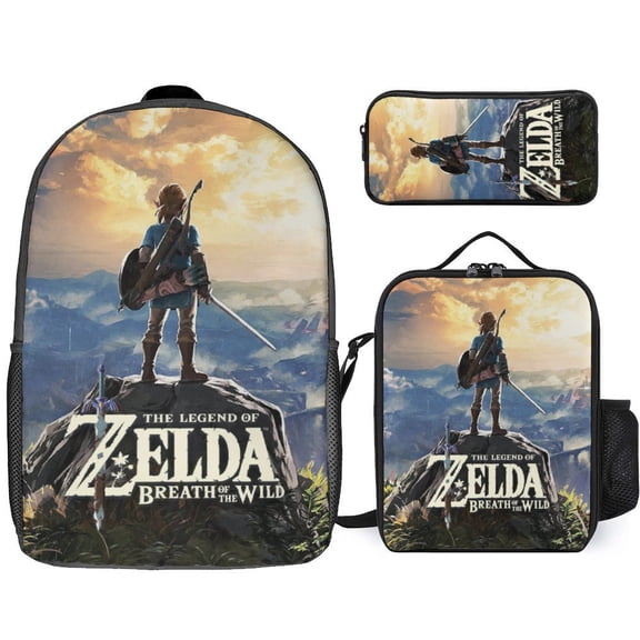 3PCS Casual The Legend of Zelda Backpack Set Bookbag+Pencil Case+Lunch Bag Combination For Travel Work Camping
