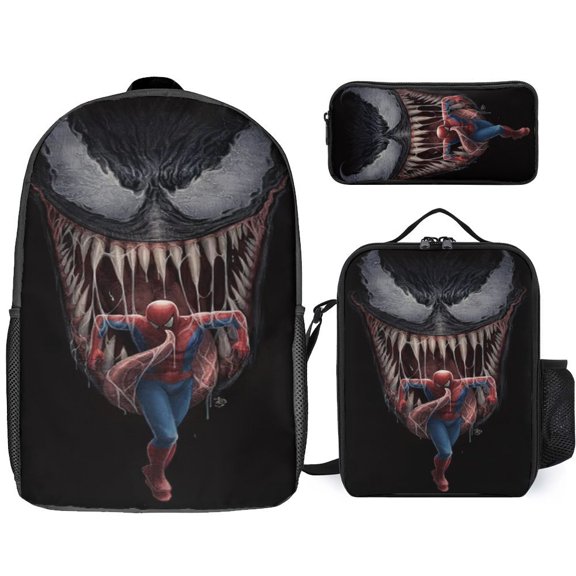 3PCS Casual Venom Backpack Set Bookbag+Pencil Case+Lunch Bag Combination For Travel Work Camping