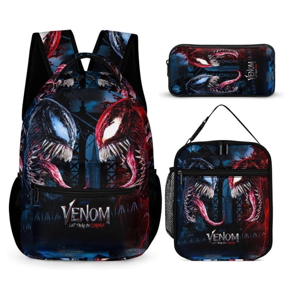 3PCS Casual Venom Backpack Set Bookbag+Pencil Case+Lunch Bag Combination For Travel Work Camping