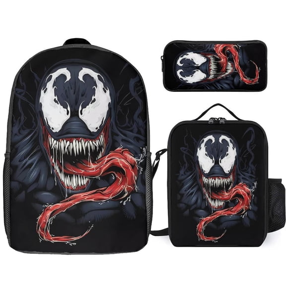 3PCS Casual Venom Backpack Set Bookbag+Pencil Case+Lunch Bag Combination For Travel Work Camping