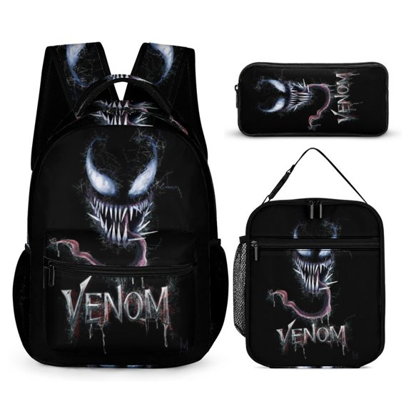 3PCS Casual Venom Backpack Set Bookbag+Pencil Case+Lunch Bag Combination For Travel Work Camping