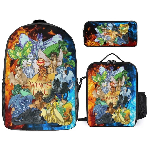 3PCS Casual Wings of Fire Backpack Set Bookbag+Pencil Case+Lunch Bag Combination For Travel Work Camping