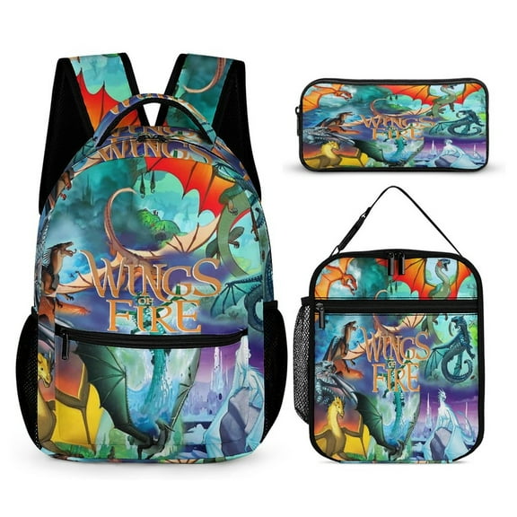 3PCS Casual Wings of Fire Backpack Set Bookbag+Pencil Case+Lunch Bag Combination For Travel Work Camping