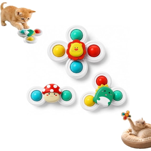 3PCS Cat Suction Cup Spinner Toys, 360-Degree Rotating Rattle Ball Interactive Cat Window Perch Suction Cup, Window Fidget Sensory Spin Toy Smooth Spinning Design for Pets Kitty, Solo Play (1)