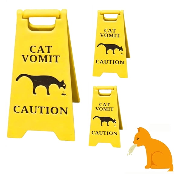 3PCS Cat Vomit Sign,Cat Warning Sign Decor, Funny Cat Dad Gifts for Cats Lovers,Funny Prank Vomit Decoration