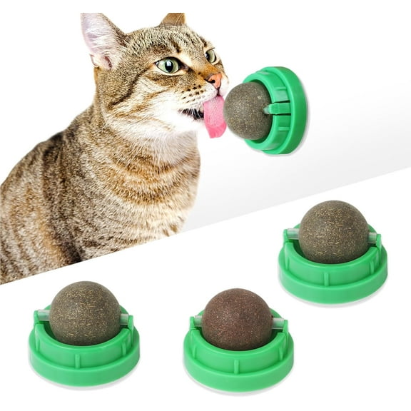3PCS Catnip Balls for Cats Wall Catnip Toys Edible Cat Toys for Cat Lick Safe Healthy Kitten Chew Toys Teeth Cleaning Dental Cat Toys