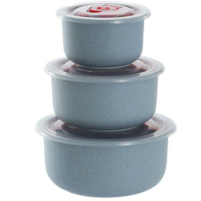 3PCS Ceramic Nesting Bowls with Lids, Food Storage Containers, Kitchen Bowl Set, For Prep, Mixing and Serving, Microwave and Dishwasher Safe