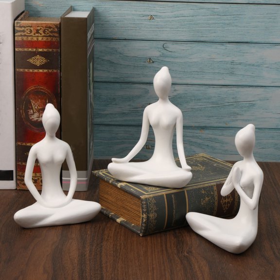 3PCS Ceramic Yoga Poses Lady Statues, Collectible Figurine Sculpture Decoration Ornament for Home, Yoga Studio, Meditation Room Art Decor