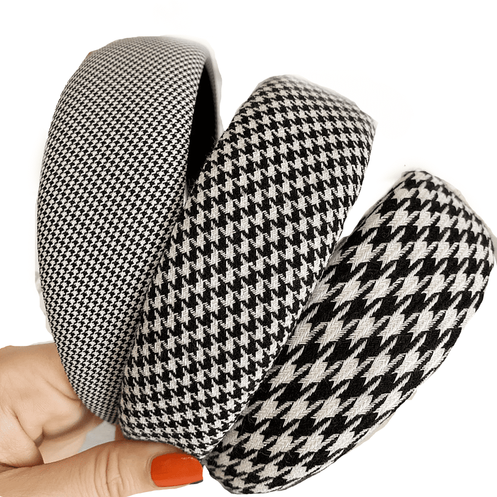 Stylish Black and White Houndstooth wide, padded style Headband New Houndstooth Check Padded Headband Pearl Hairband Classy Hair  main image 4