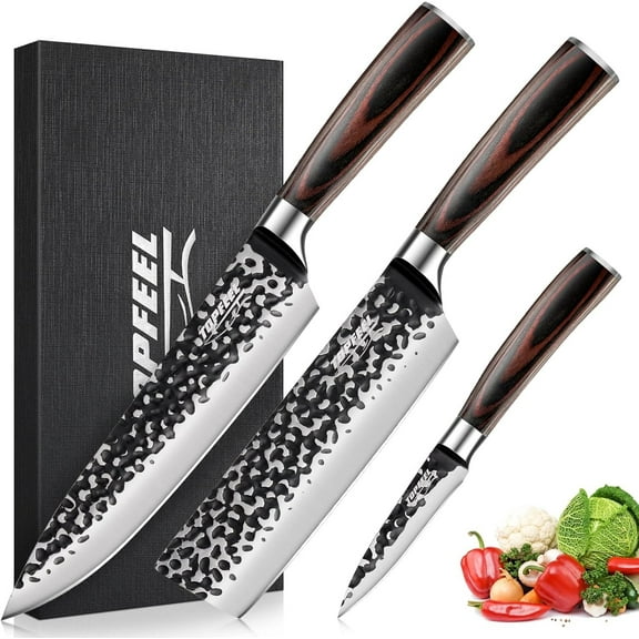 3PCS Chef Knife, Hand Forged High Carbon Stainless Steel Japanese Knife Sets, Ultra Sharp Professional Kitchen Knife Sets With Wood Ergonomic Handle