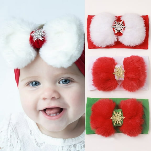 Vorkoi 3PCS Christmas Baby Headbands Plush Snow Bow Hairbands Christmas Headband for Baby Girl Newborn Infant Toddler