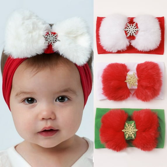 3PCS Christmas Baby Headbands Snowflake Bow Hairbands Christmas Headband for Baby Girl Newborn Infant Toddler
