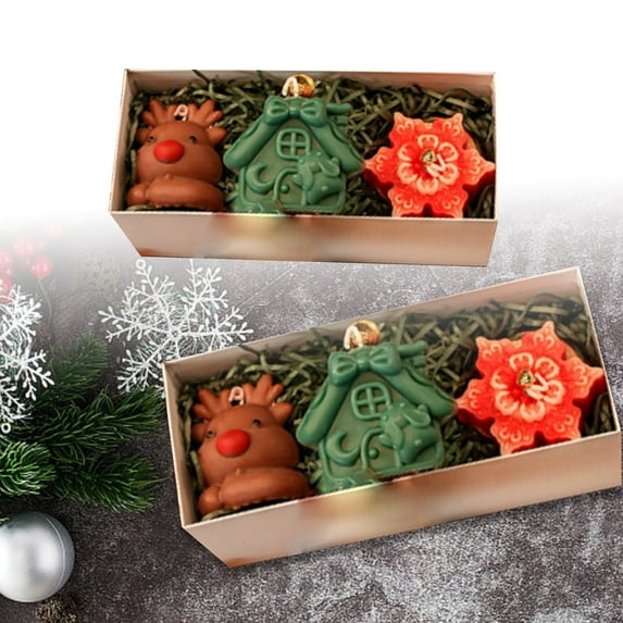 3PCS Christmas Creative Handmade Fragrance Candle Gift Set, Aromatherapy Candle Gift Box, Christmas Tealight Candles Handmade Delicate Candles for Christmas Home Decoration Gifts(A)