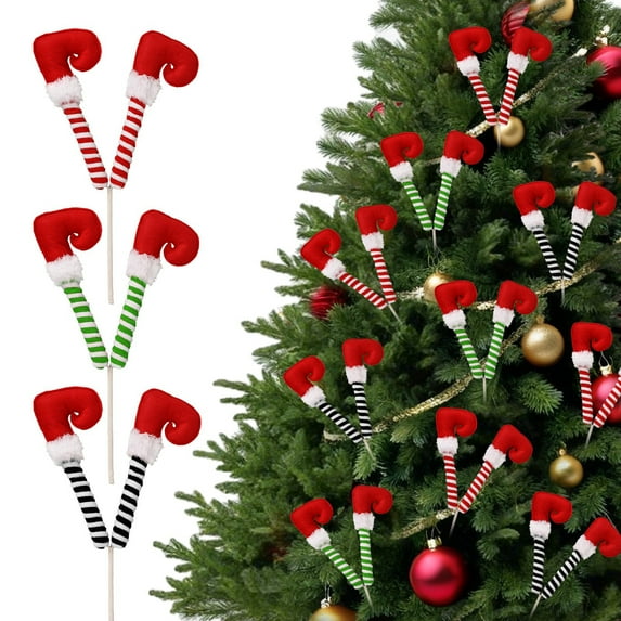 3PCS Christmas Elf Leg Picks - 11.8" Striped Plush Stuffed Elf Leg Ornaments with Bendable Wire for Xmas Tree, Party & Home Decor
