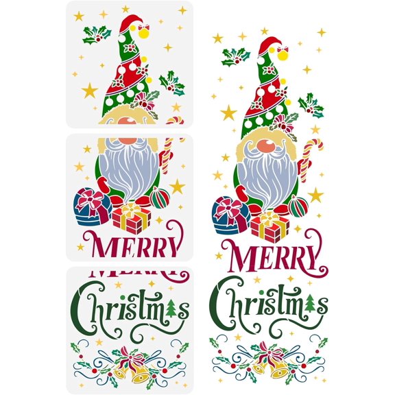 3PCS Christmas Gnome Elf Painting Stencil 11.8x11.8inch Reusable Gnome Elf Stencil Christmas Themed Pattern Stencil