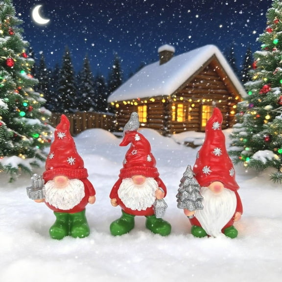3PCS Christmas Gnomes Decorations - Handmade Scandinavian Tomte Elf Xmas Resin Red Gnomes Figurines Winter Home Decor Gifts