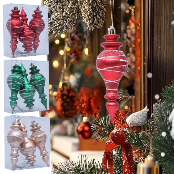 3PCS Christmas Pendants, 5.5" Shatterproof Plastic Gourd Shape Hanging Ornaments, Glittering Large Christmas Tree Decorations for Xmas Home Party Holiday Indoor