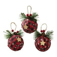 thumbnail image 1 of 3PCS Christmas Plaid Ball Ornaments - 2.8 Inch Black & Red Buffalo Plaid Fabric Ball Ornaments with Pine Cones and Greenery, Plaid Christmas Tree Hanging Ball Ornaments Festive Decorations, 1 of 3
