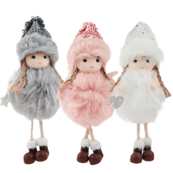 3PCS Christmas Plush Angel,Angel Wings Christmas Ornaments,Angel Ornaments Bulk,Hanging Dolls Decor for Christmas Tree/Gift/Valentine's Day/Wedding(White,Pink,Gray)