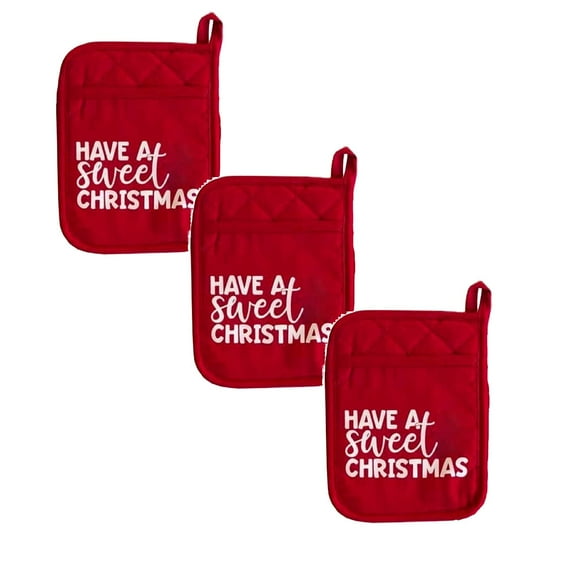 3PCS Christmas Pot Holder Baking Decorating Bags Set, Baking Spirits Bright Cotton Oven Mitts, Reusable Heat Resistant Kitchen Baking Gift for Teacher Coworker Friends