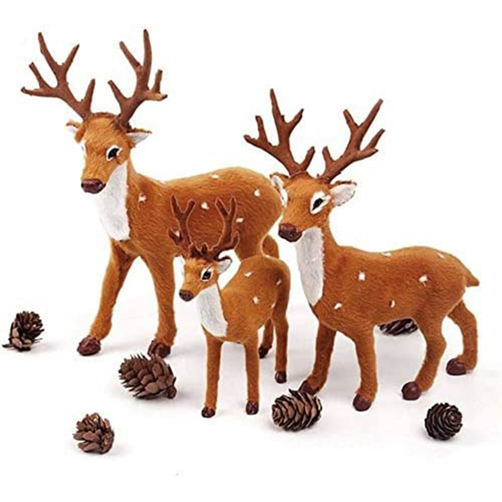 3PCS Christmas Reindeer Figurine Standing Deer Statue Sculpture Plastic Deer Ornament Miniature