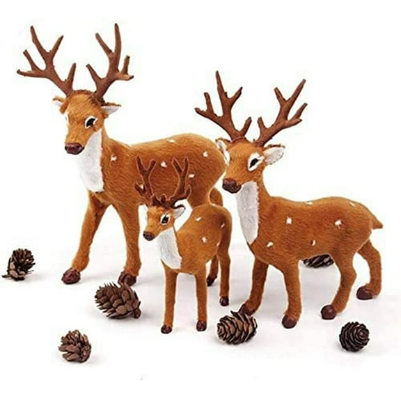 3PCS Christmas Reindeer Figurine Standing Deer Statue Sculpture Plastic Deer Ornament Miniature Toy Xmas Desktop Table Centerpiece Decorations