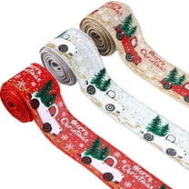 3PCS Christmas Ribbon with Wire Decorations for Tree Wreaths Crafts Gift Wrapping Vintage Truck Wired Burlap Ribbon 1.97"