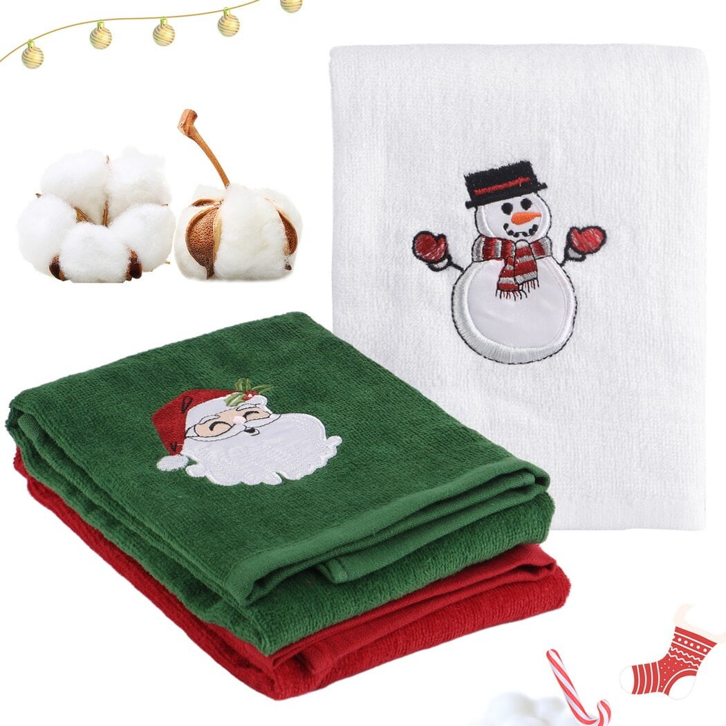3PCS Christmas Towels with Fine Embroidery, Durable Absorbent Cotton