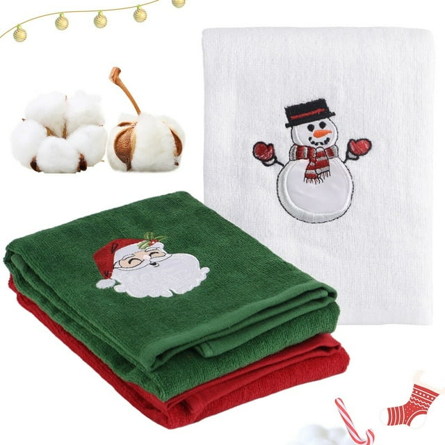 3PCS Christmas Towels with Fine Embroidery, Durable Absorbent Cotton ...