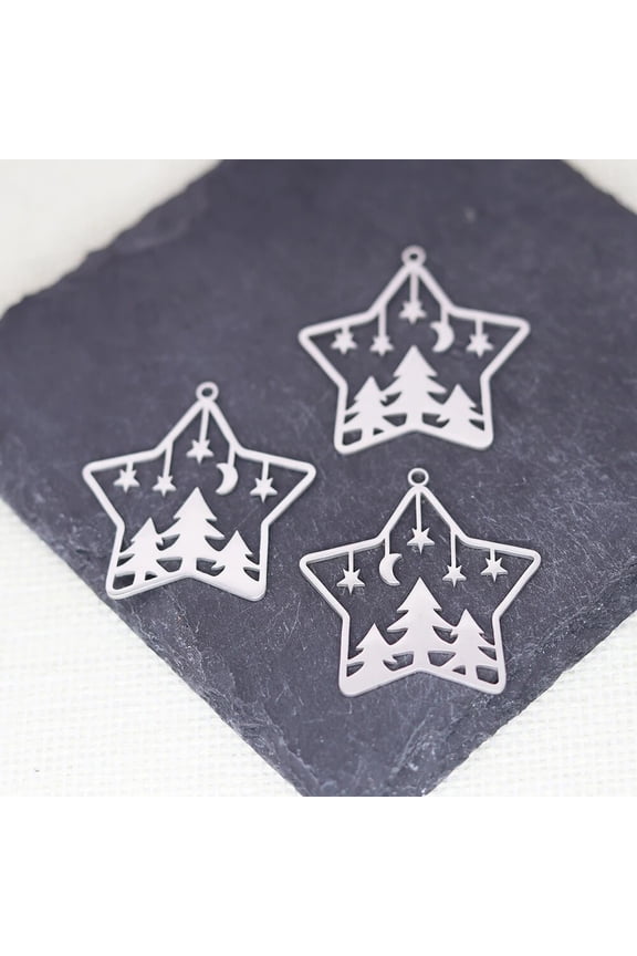 3PCS Christmas Tree Charms Moon Stars Pendants for Making Necklace Earring DIY X'mas Jewelry Craft Accessories Supplies