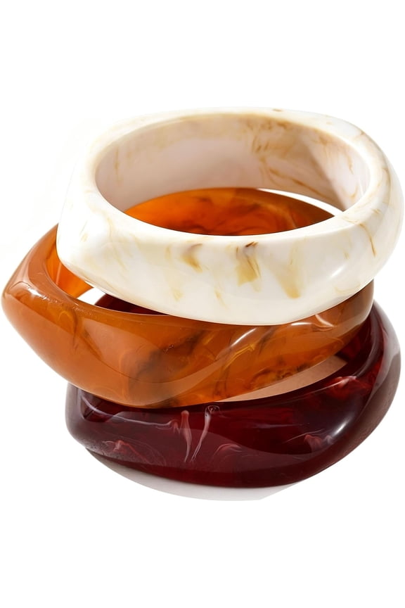 3PCS Chunky Acrylic Bangle Bracelets for Women, Chunky Colorful Wide Resin Bracelets Set Geometric Fashions Statement Stackable Bracelet Jewelry