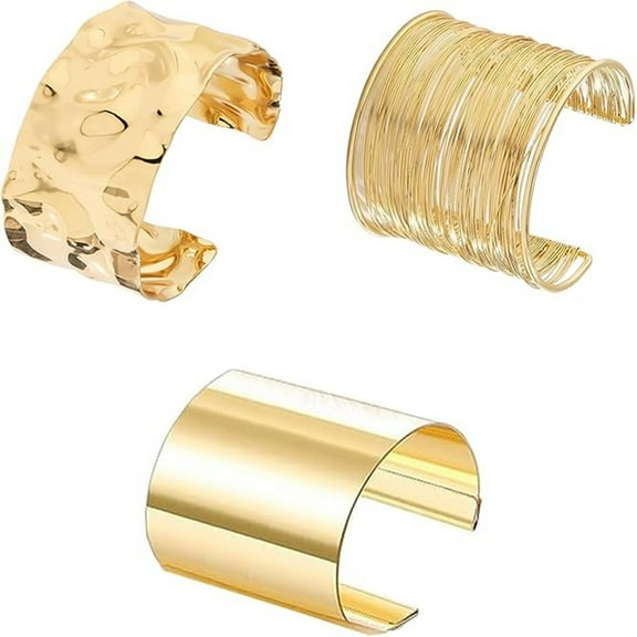 3PCS Chunky Gold Cuff Bracelets for Women Gold Statement Bangle Bracelets Set Arm Cuff Upper Arm Punk Jewelry Gold