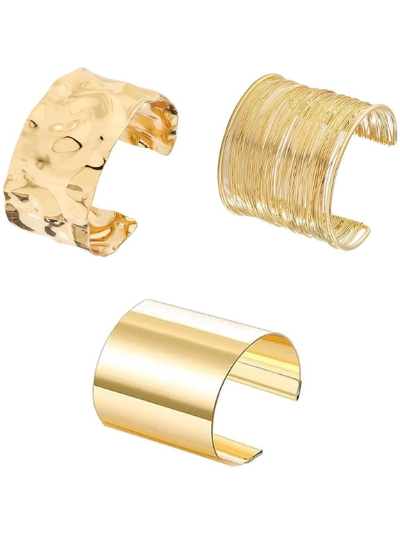 3PCS Chunky Gold Cuff Bracelets for Women Gold Statement Bangle Bracelets Set Arm Cuff Upper Arm Punk Jewelry