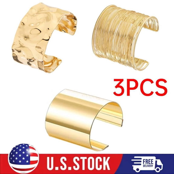 3PCS Chunky Gold Cuff Bracelets for Women Statement Bangle Bracelets Set Jewelry