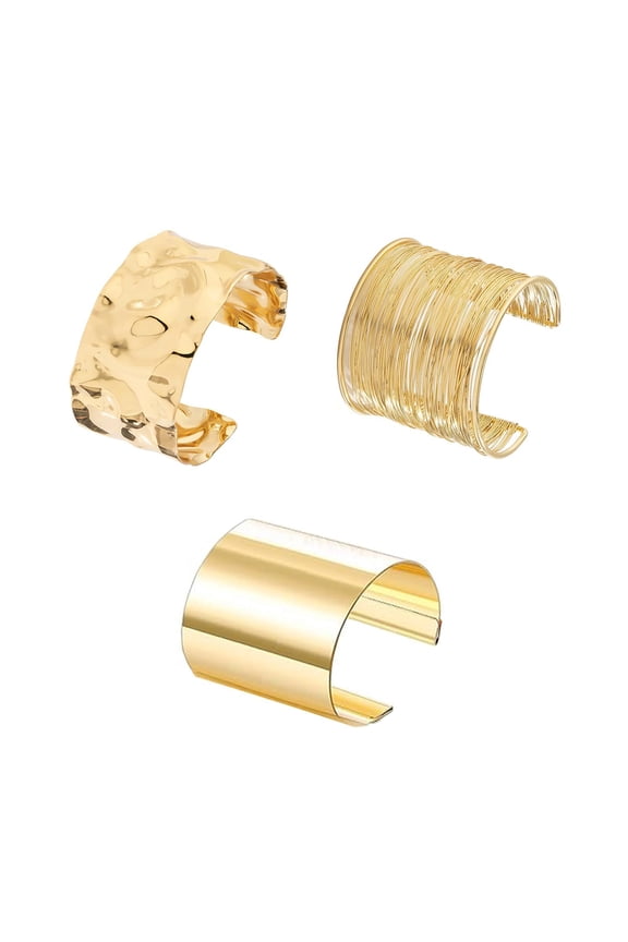 3PCS Chunky Golden Cuff Bracelets for Women,Bangle Bracelets,Arm Cuff Upper Punk