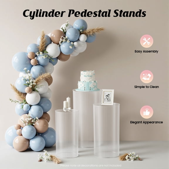 3PCS Clear Columnar Wedding Decor for Dessert Cake Flower Candle Display Photography Background