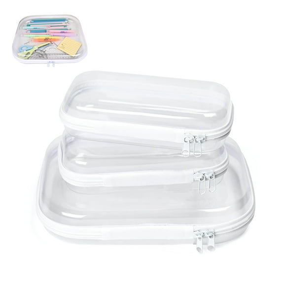 3PCS Zippered Hard Pouch Double,Portable Waterproof Cosmetic Bag with Zipper,Kid's Toy Storage Organizer Bins,Hard Plastic Case,Travel Storage Organizer Bins