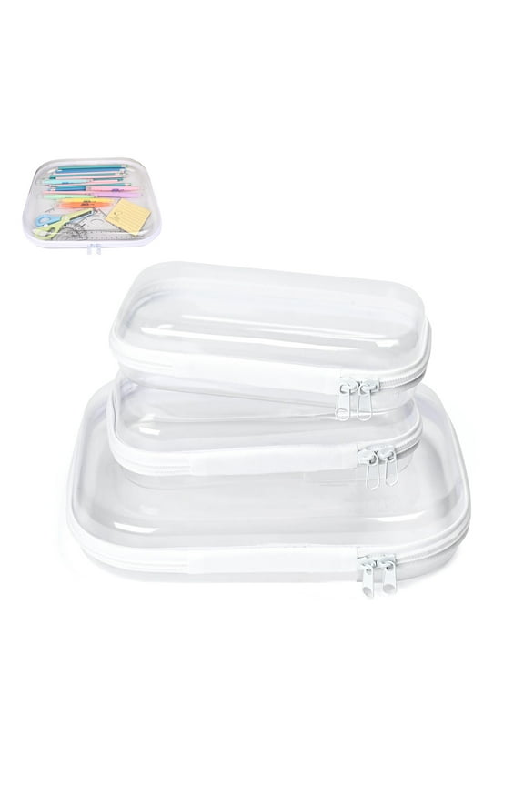 3PCS Zippered Hard Pouch Double,Portable Waterproof Cosmetic Bag with Zipper,Kid's Toy Storage Organizer Bins,Hard Plastic Case,Travel Storage Organizer Bins