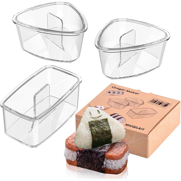 3PCS Clear Onigiri Rice Ball Mold Maker Kit, Musubi Press, Triangle Sushi Press for Kid Lunch Bento, Non-stick, BPA-Free