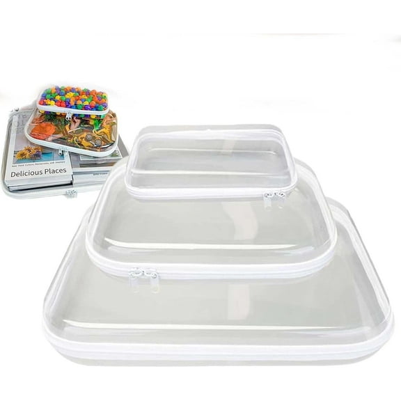 3PCS Clear Zipper Pouches,Hard Zipper Case,Travel Toiletries Bag,Clear Plastic Storage Box,Portable Item Storage Box for Travelling and Holiday
