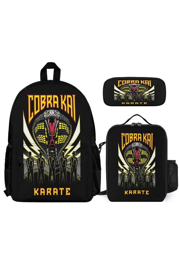 3PCS Cobra Kai Backpac Set Backpac with Lunch Box Pencil Case Backpac with Large Pocket