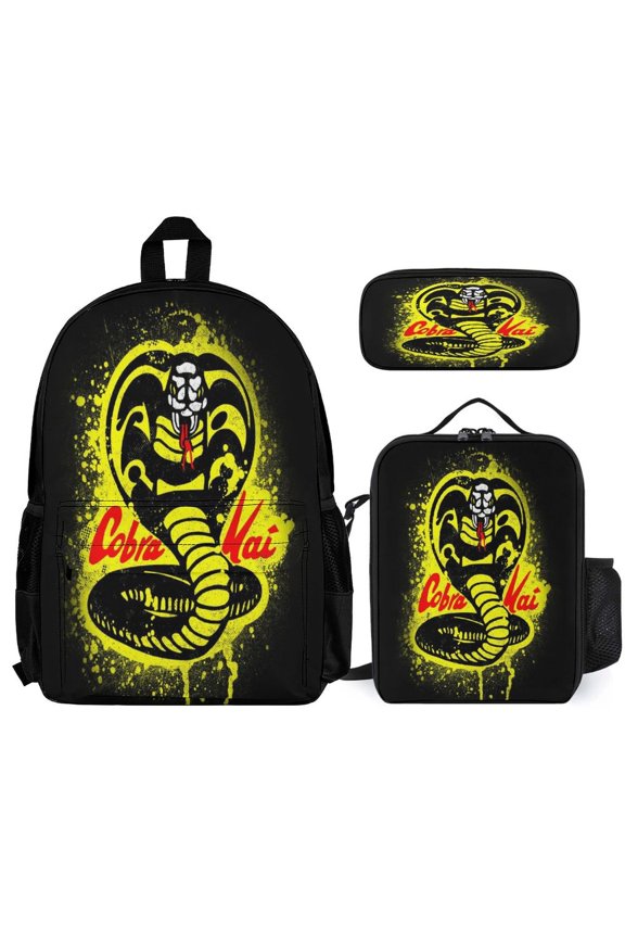 3PCS Cobra Kai Backpac Set Backpac with Lunch Box Pencil Case Backpac with Large Pocket