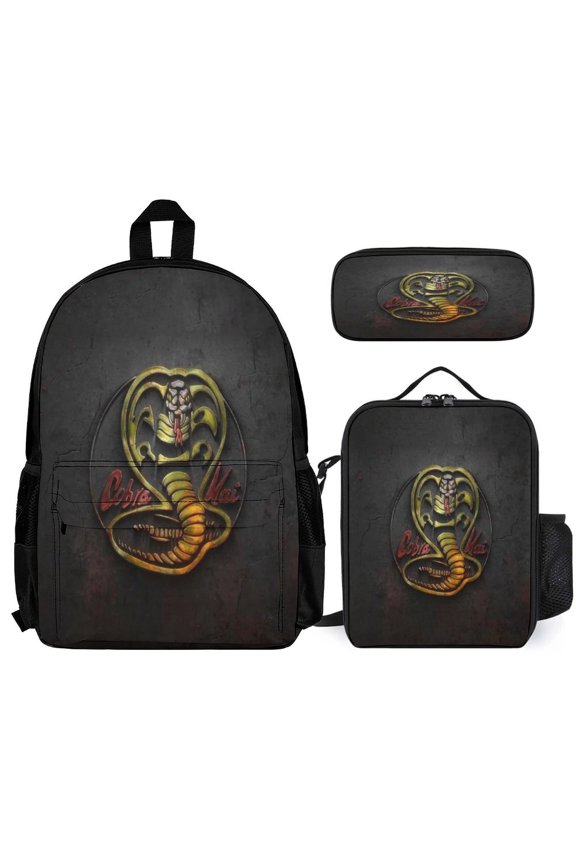 3PCS Cobra Kai Backpac Set Backpac with Lunch Box Pencil Case Backpac with Large Pocket