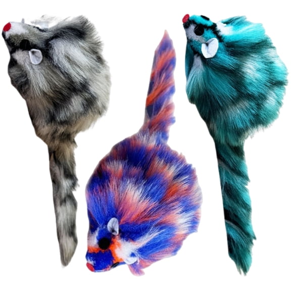 3PCS Colorful Feathered Plush Mouse Toy For Pet Squeaking Rodents Interactive Entertainment Toy for Kittens