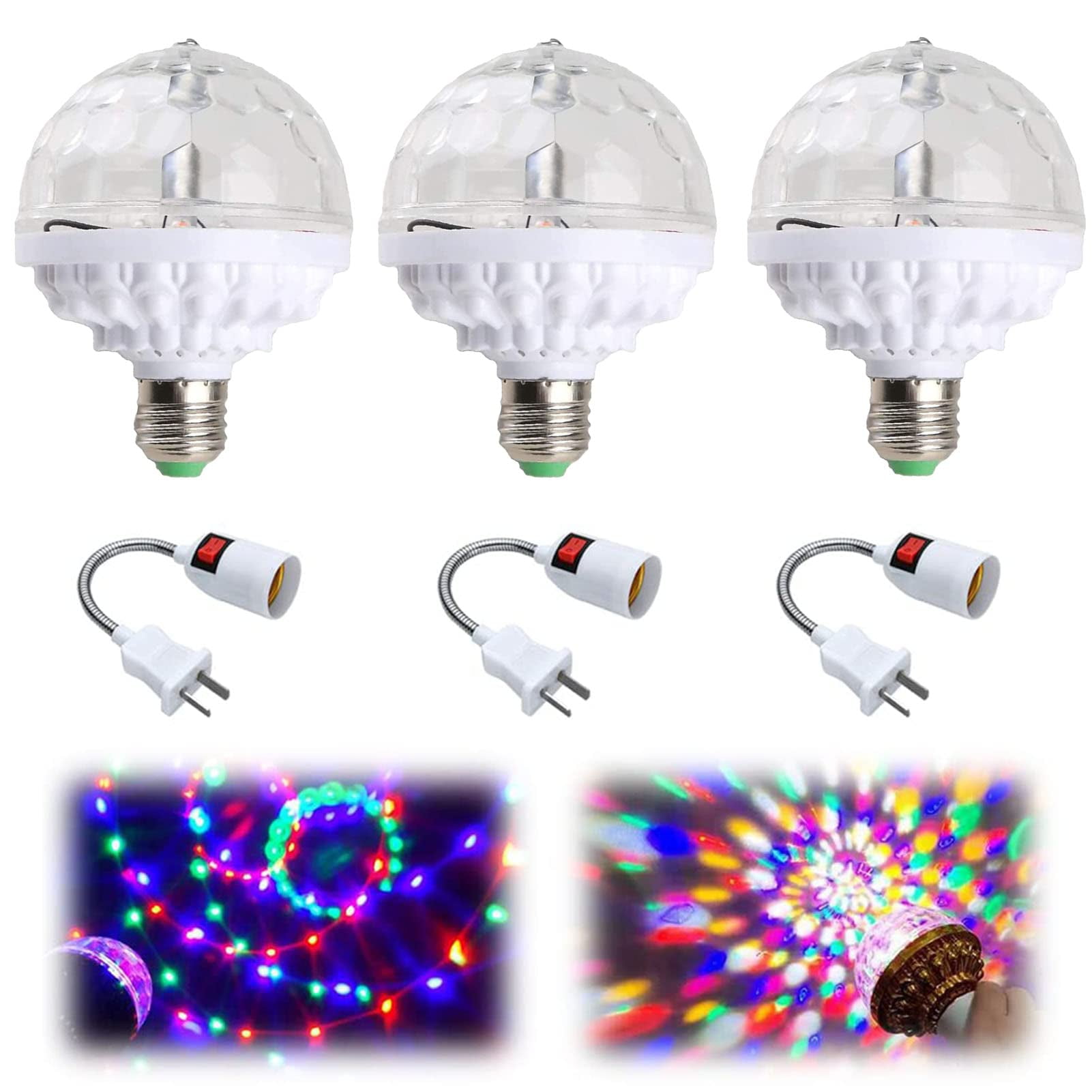 3PCS Colorful Rotating Magic Ball Light,New Disco Ball Light with Sockets LED RGB Strobe Party