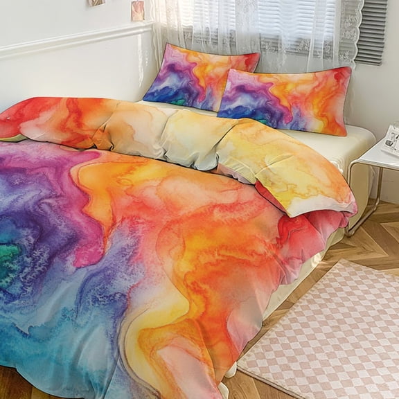 3PCS Colorful Tie Dye Vortex Duvet Cover Set Twin, 1 Duvet Cover And 2 Pillowcase, Duvet Cover for Kids Girls Boys And Teens