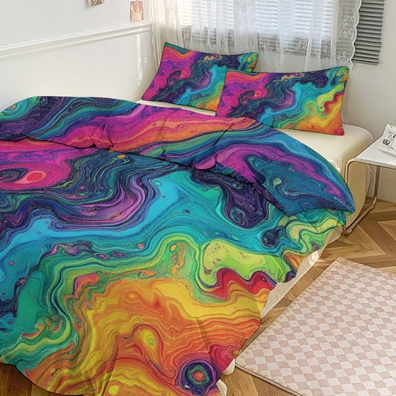 3PCS Colorful Tie Dye Vortex Duvet Cover Set Twin, 1 Duvet Cover And 2 Pillowcase, Duvet Cover for Kids Girls Boys And Teens