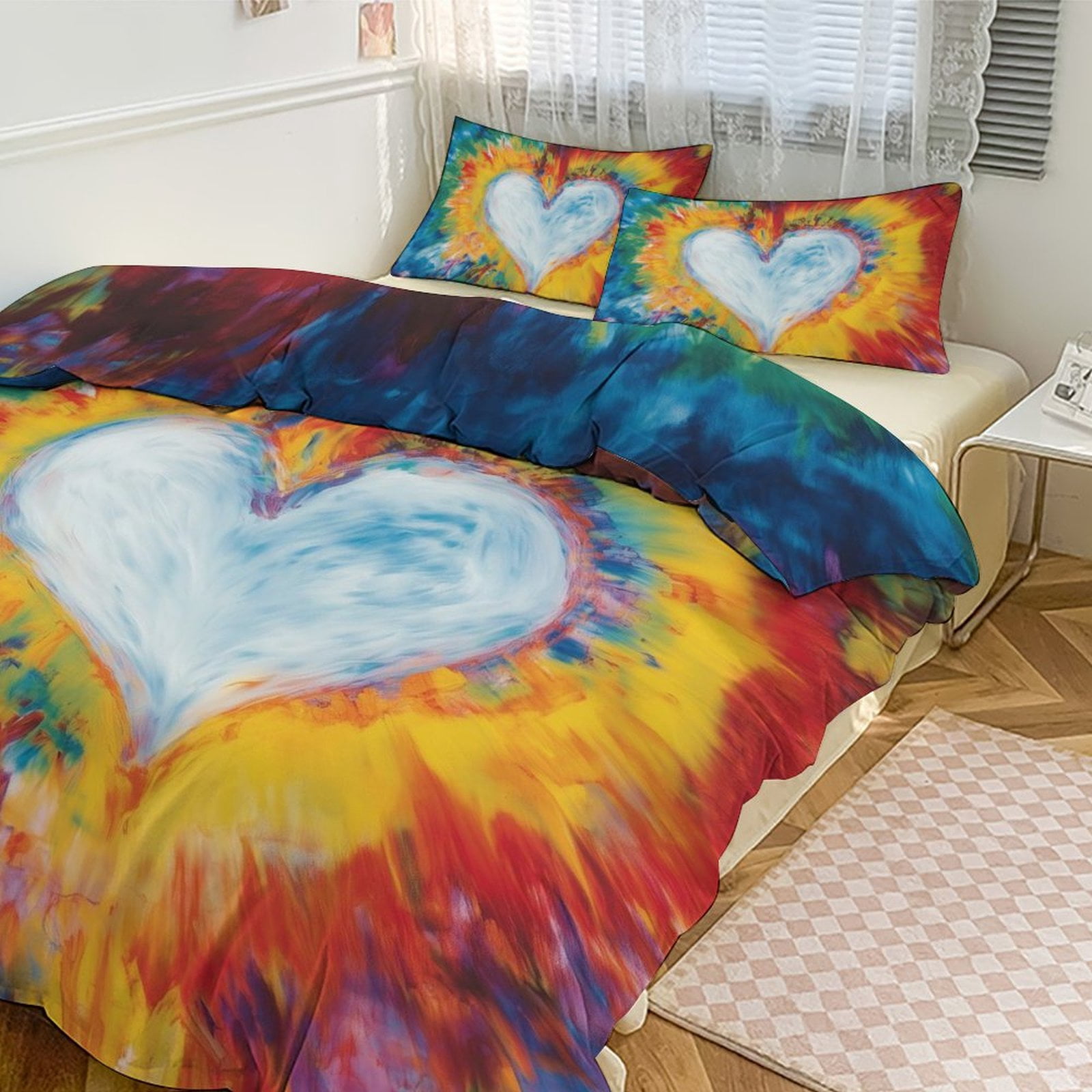 3PCS Colorful Tie Dye Vortex Duvet Cover Set Twin, 1 Duvet Cover And 2 ...