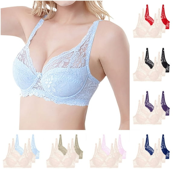 3PCS Comfortable Bras for Women Plus Size Underwire Push up Solid Color Supportive Bras Women's Lightweight Breathable Underwear Daily Bra Light Blue 75B