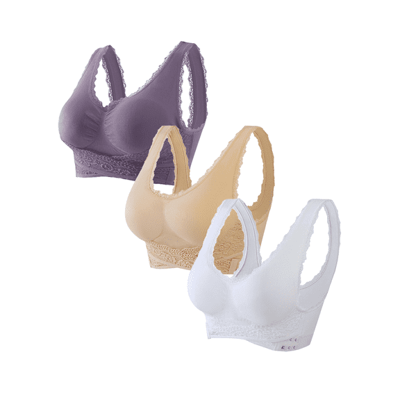 3PCS Comfy Corset Bra with Front Cross Side Buckle Lace for Older Women - Full Coverage Yoga Sports T-Shirt Bra